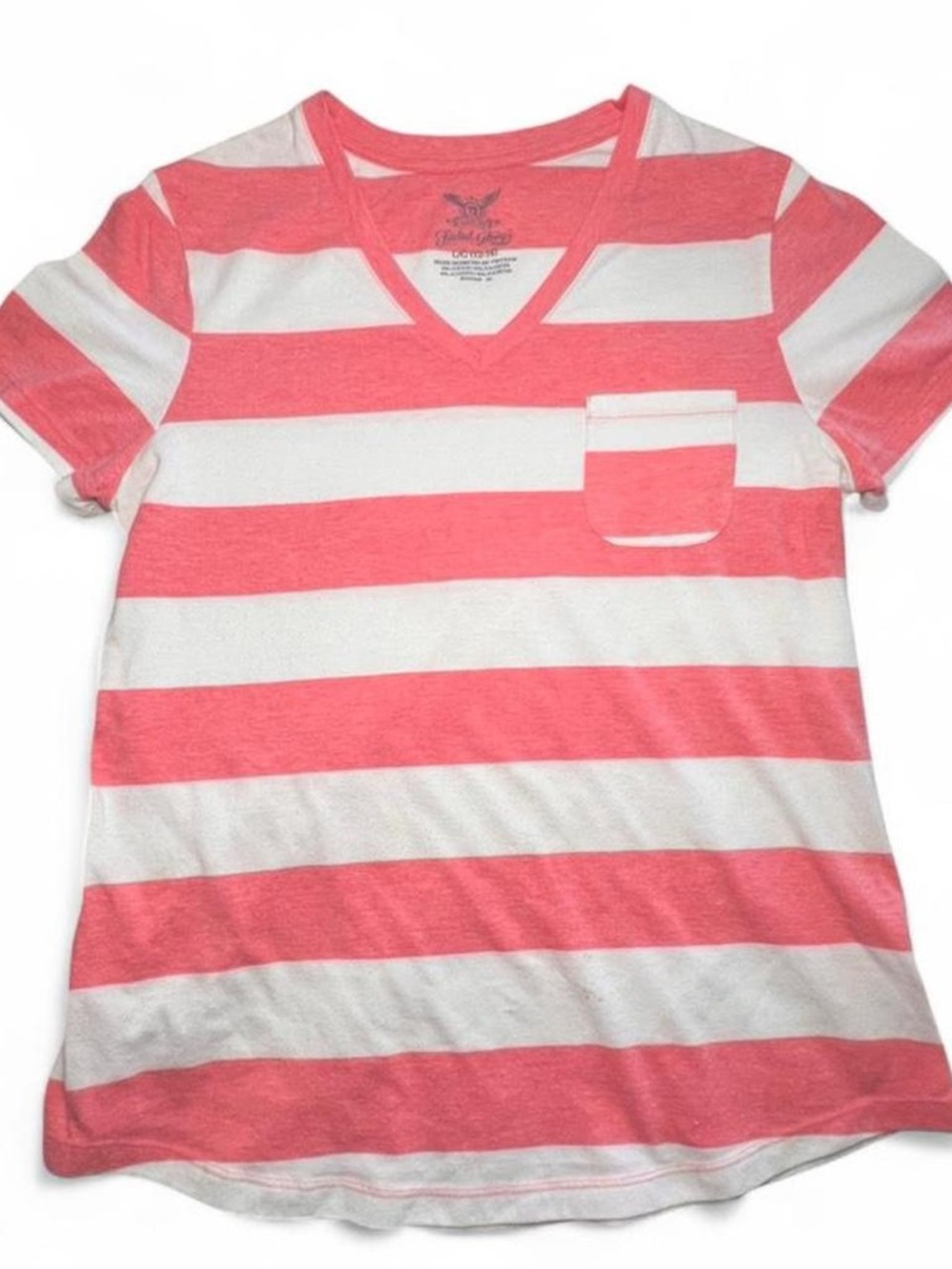 Faded Glory Striped V-Neck Tee - Coral & White
